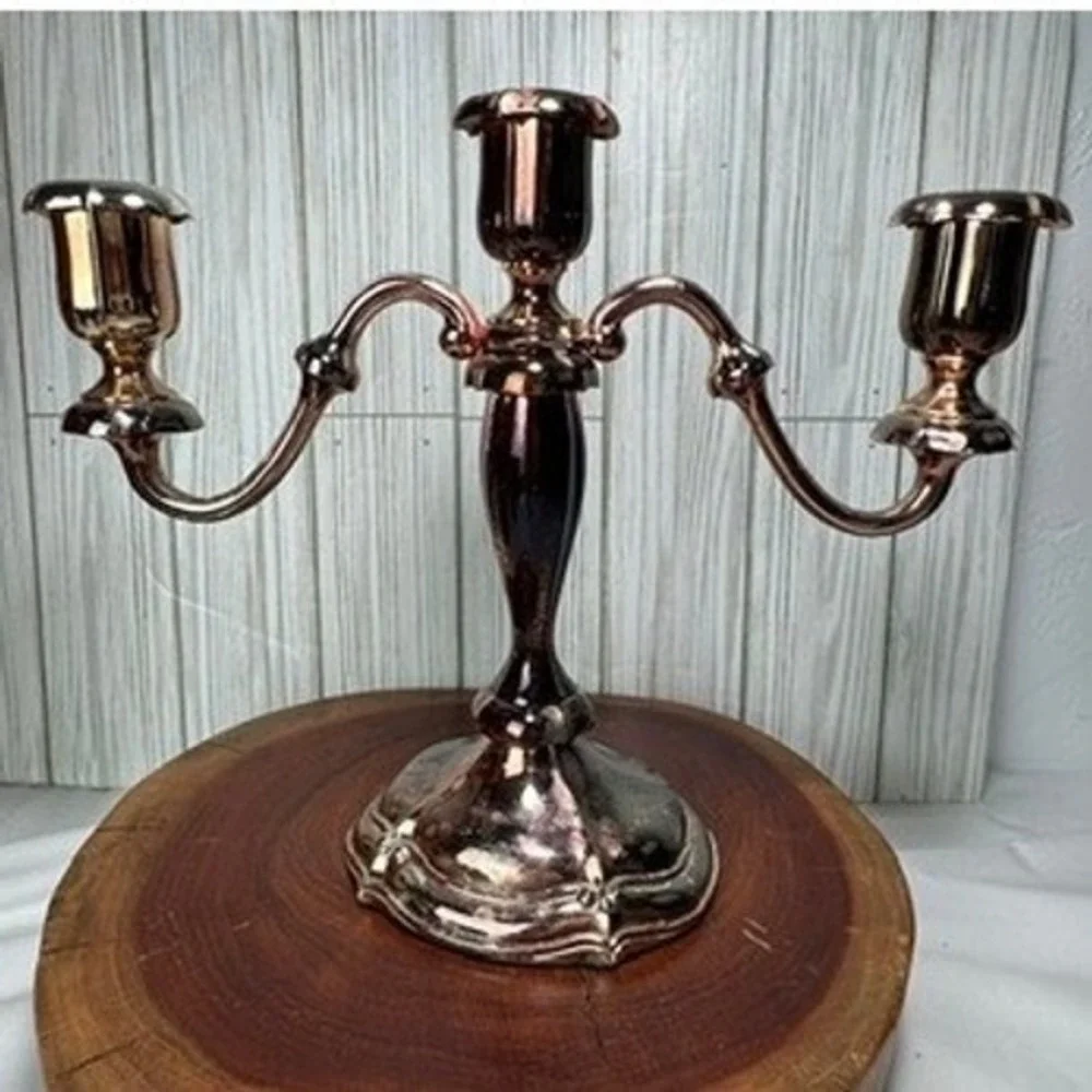 Oneida 3 Arm Candelabra Rose Gold Tone Metallic Candle Holder Gothic Centerpiece